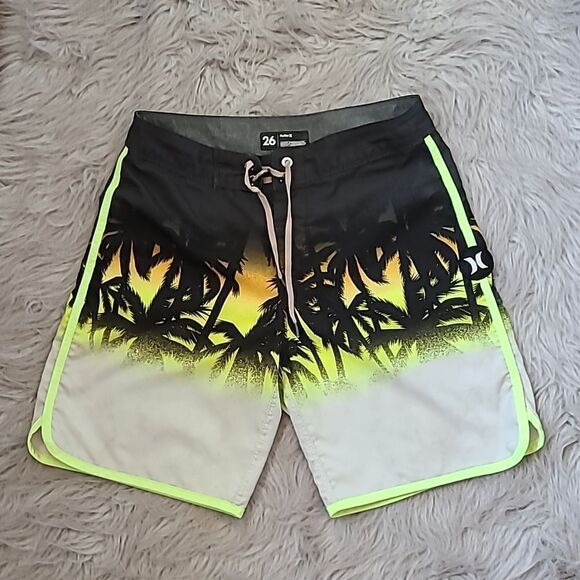 Hurley boys black, yellow and gray‎ tropical board shorts size 26 - Picture 1 of 10